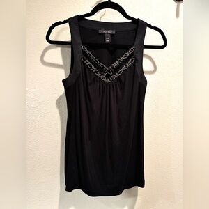 White House Black Market Embellished Black Sleeveless Top